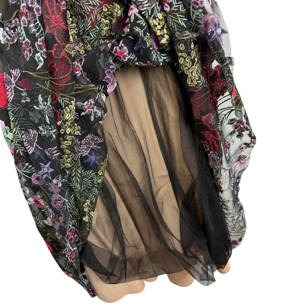 Dress the Population Black Floral Midi Dress with Red and Pink Embroidery - Picture 5 of 16